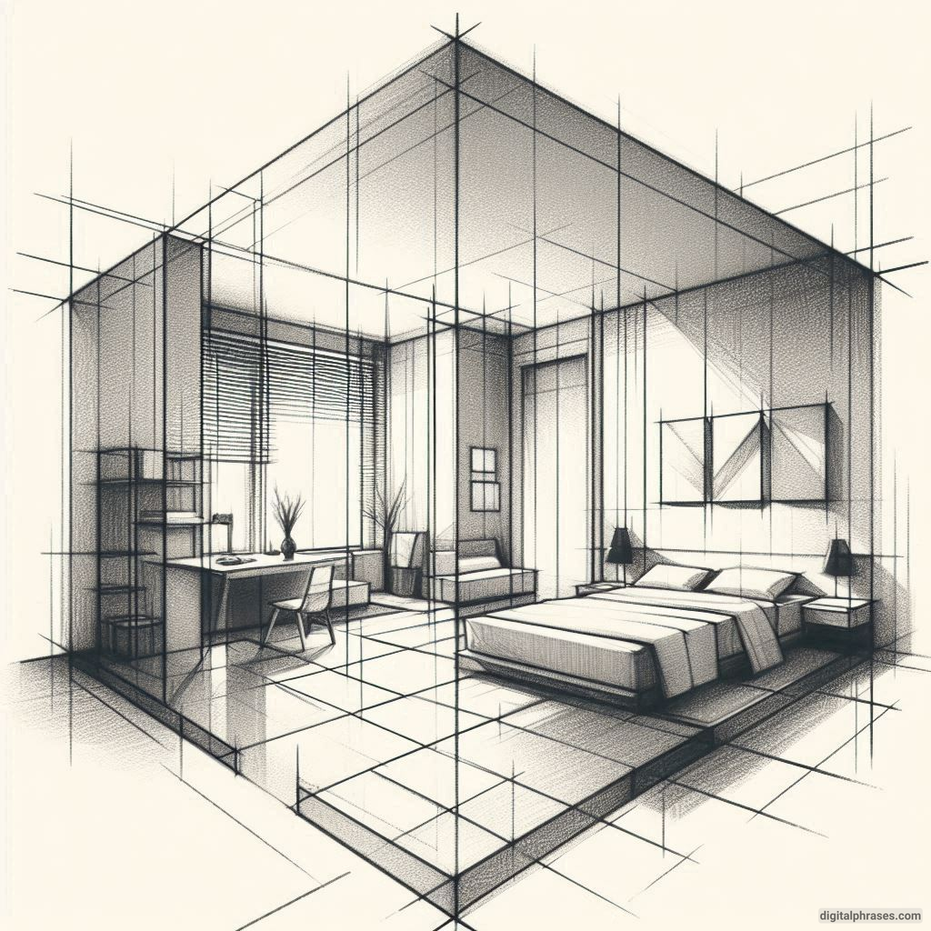 22 Two Point Perspective Drawing Ideas of Rooms and Bedroom Interiors