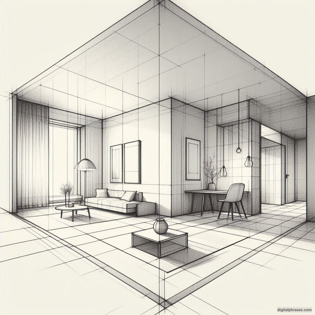 22 Two Point Perspective Drawing Ideas of Rooms and Bedroom Interiors