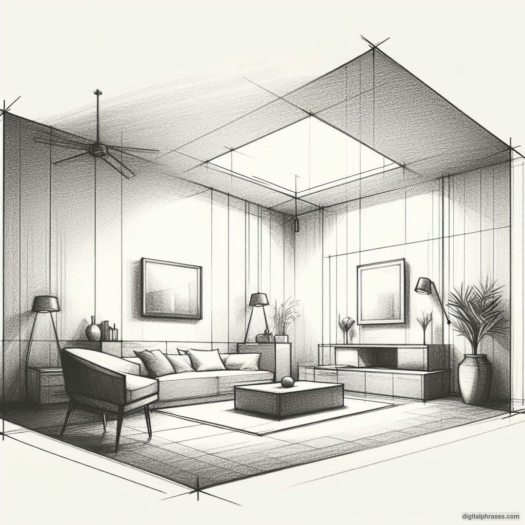 22 Two Point Perspective Drawing Ideas of Rooms and Bedroom Interiors