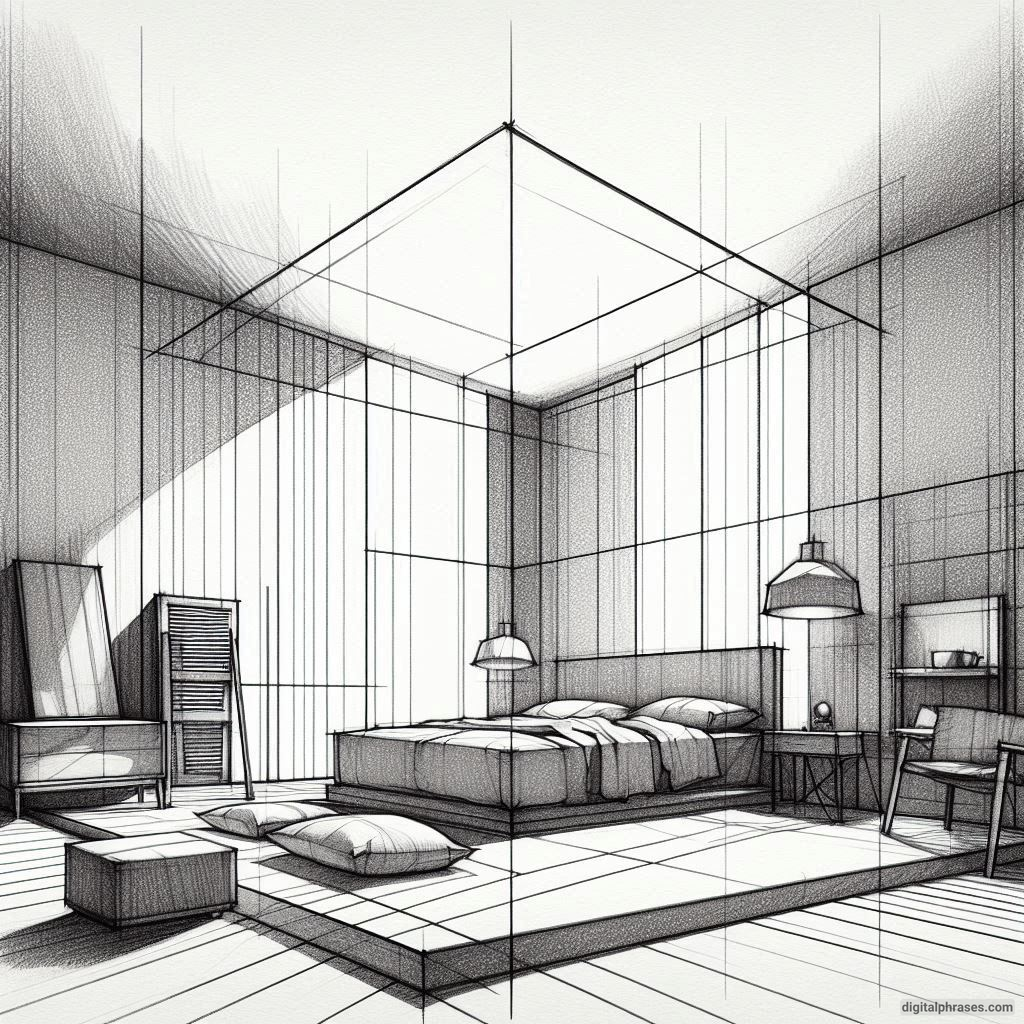 22 Two Point Perspective Drawing Ideas of Rooms and Bedroom Interiors