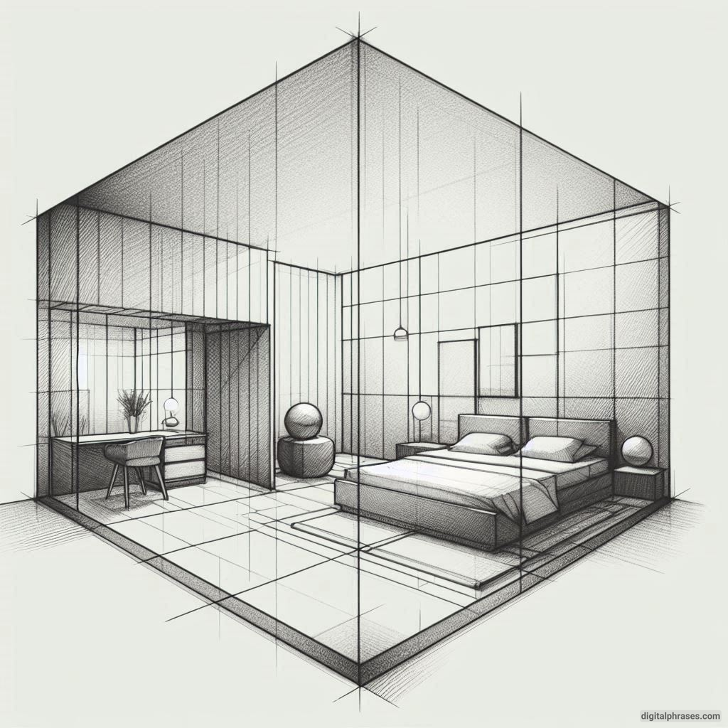 22 Two Point Perspective Drawing Ideas of Rooms and Bedroom Interiors