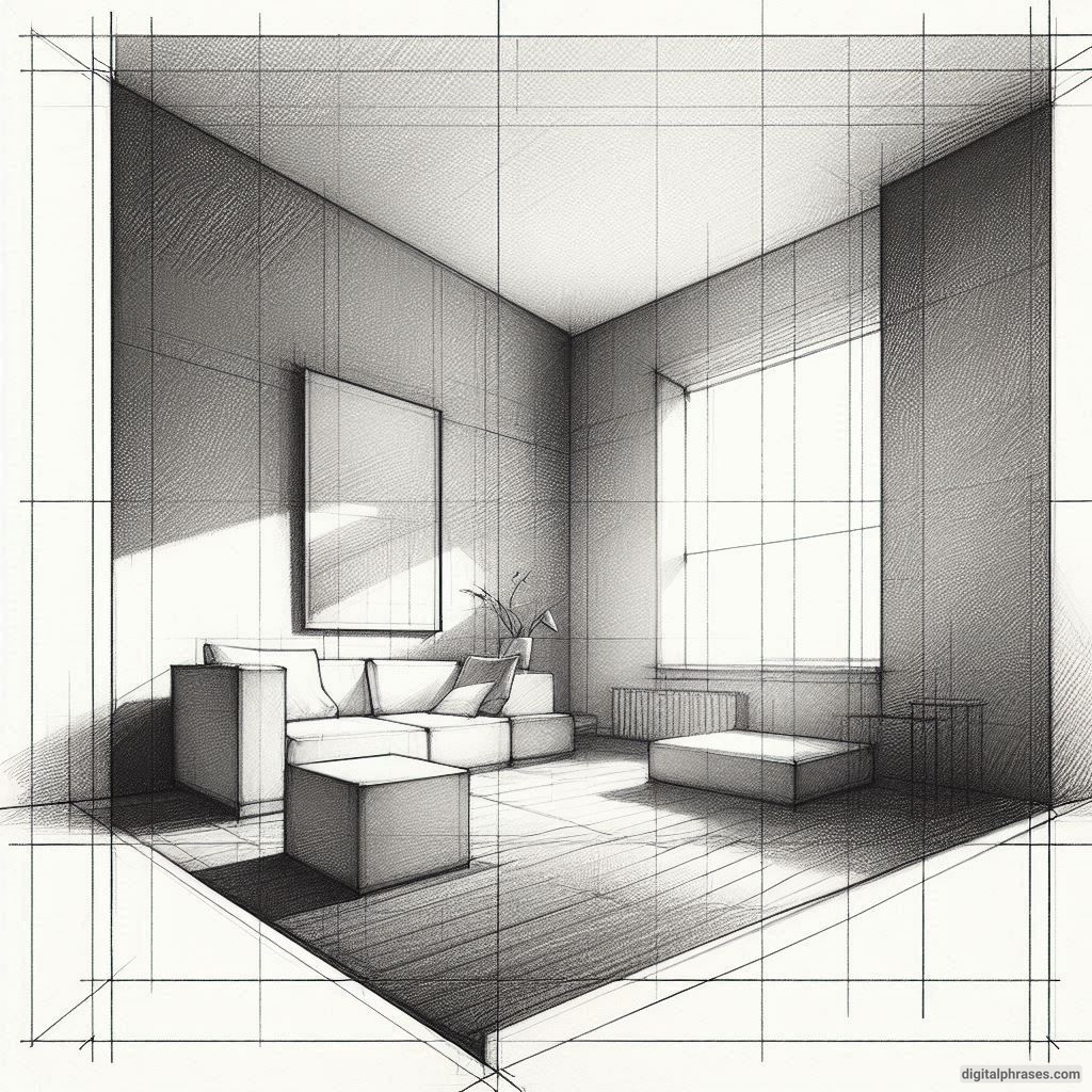 22 Two Point Perspective Drawing Ideas of Rooms and Bedroom Interiors