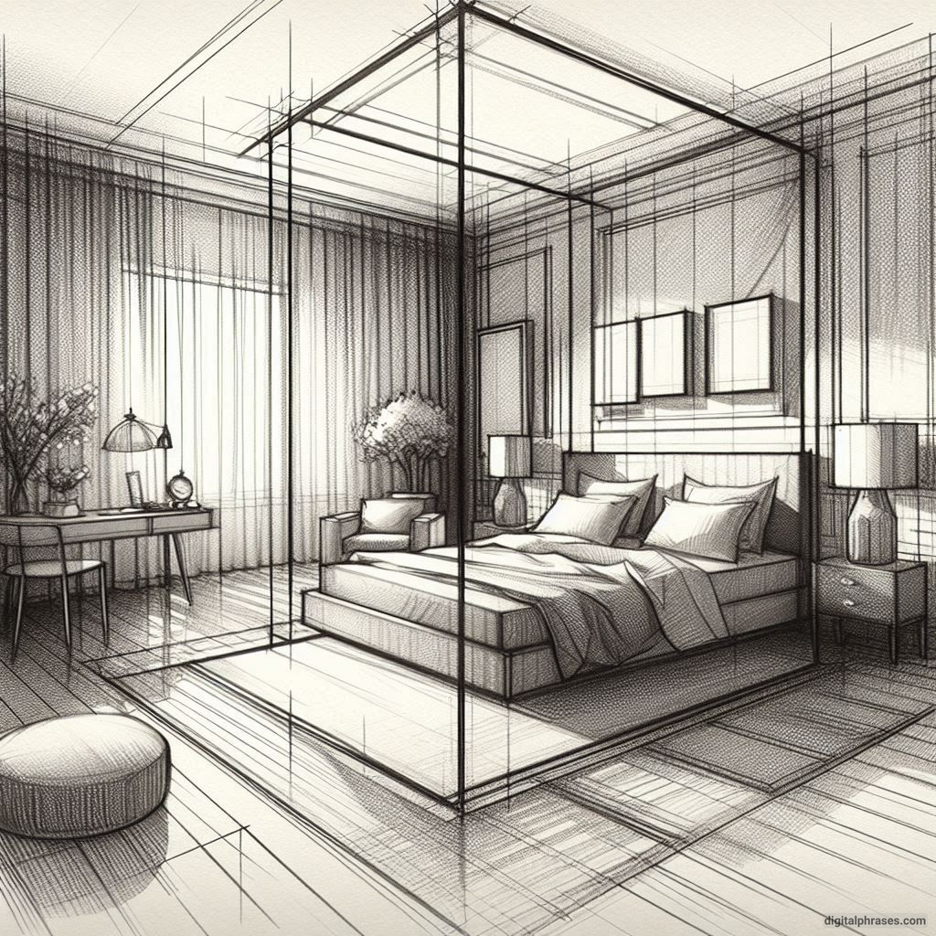 22 Two Point Perspective Drawing Ideas of Rooms and Bedroom Interiors