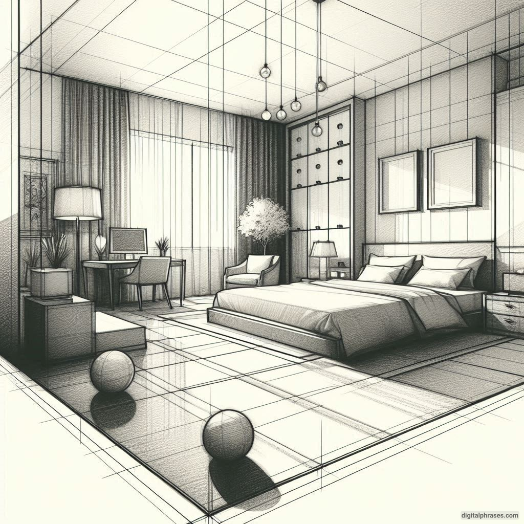 22 Two Point Perspective Drawing Ideas of Rooms and Bedroom Interiors