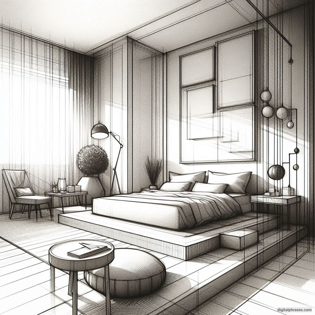 22 Two Point Perspective Drawing Ideas of Rooms and Bedroom Interiors