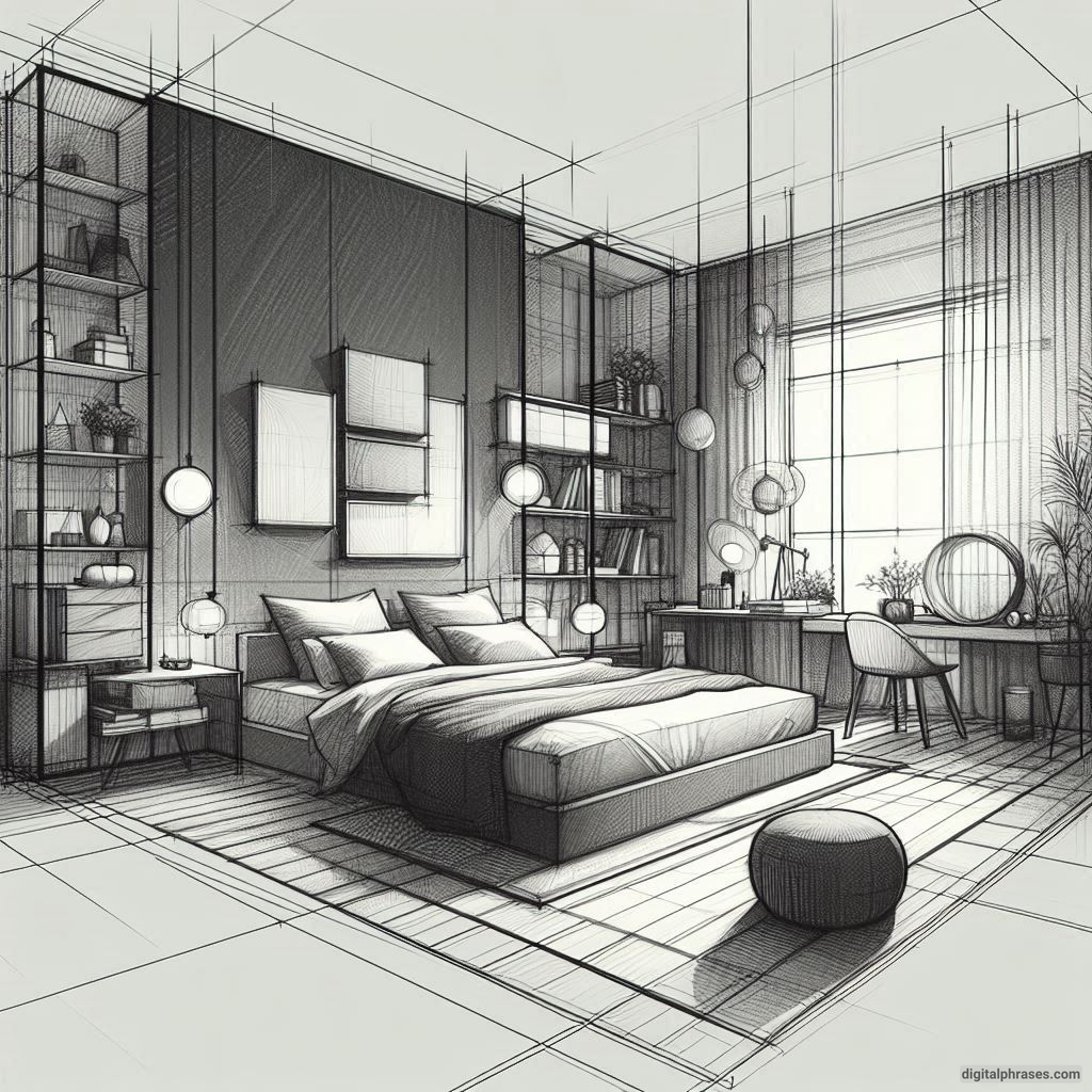 22 Two Point Perspective Drawing Ideas of Rooms and Bedroom Interiors