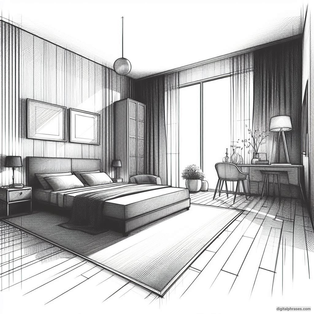 22 Two Point Perspective Drawing Ideas of Rooms and Bedroom Interiors