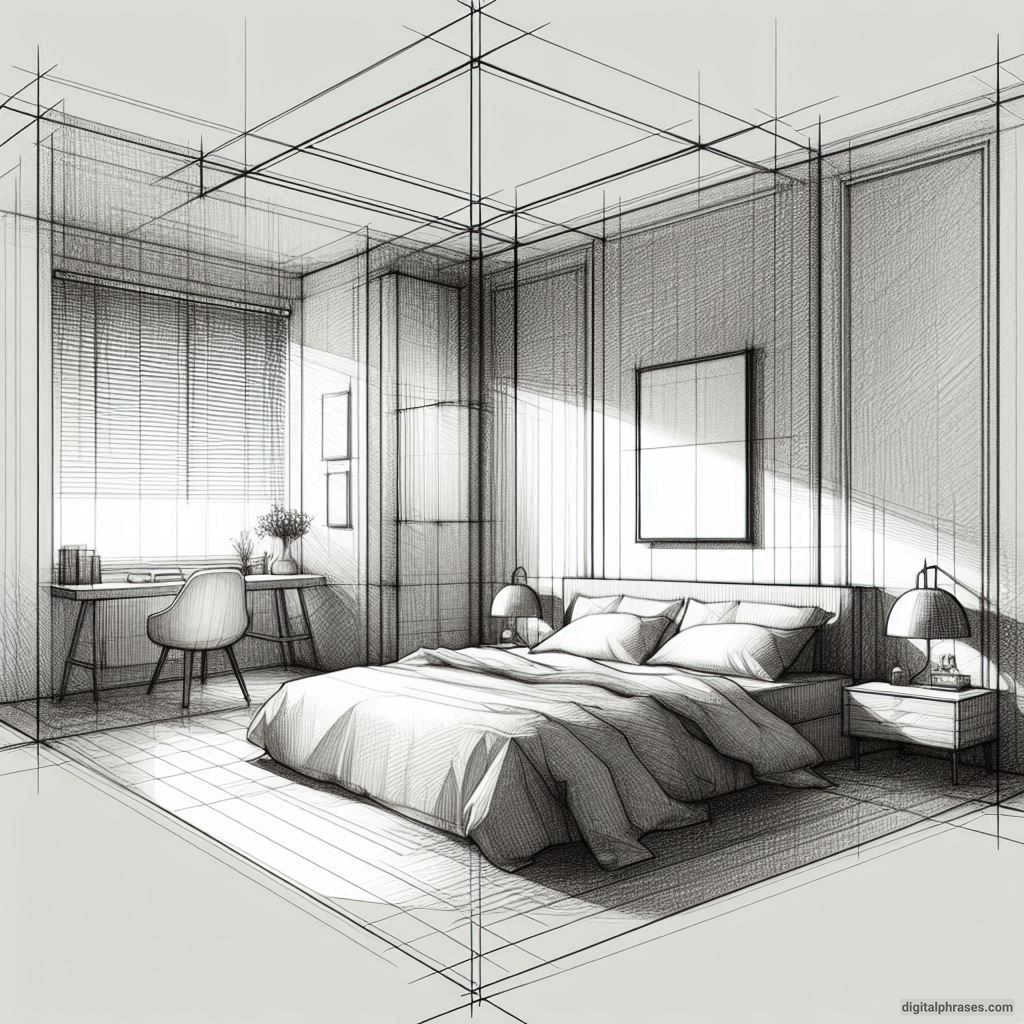 22 Two Point Perspective Drawing Ideas of Rooms and Bedroom Interiors