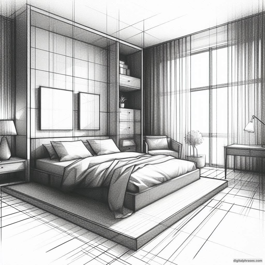 22 Two Point Perspective Drawing Ideas of Rooms and Bedroom Interiors