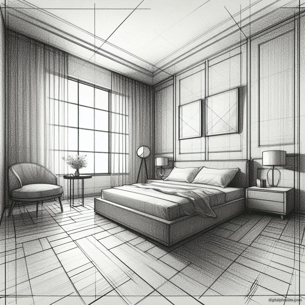 22 Two Point Perspective Drawing Ideas of Rooms and Bedroom Interiors