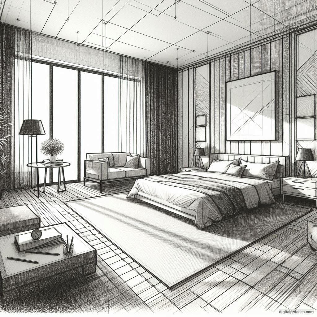 22 Two Point Perspective Drawing Ideas of Rooms and Bedroom Interiors