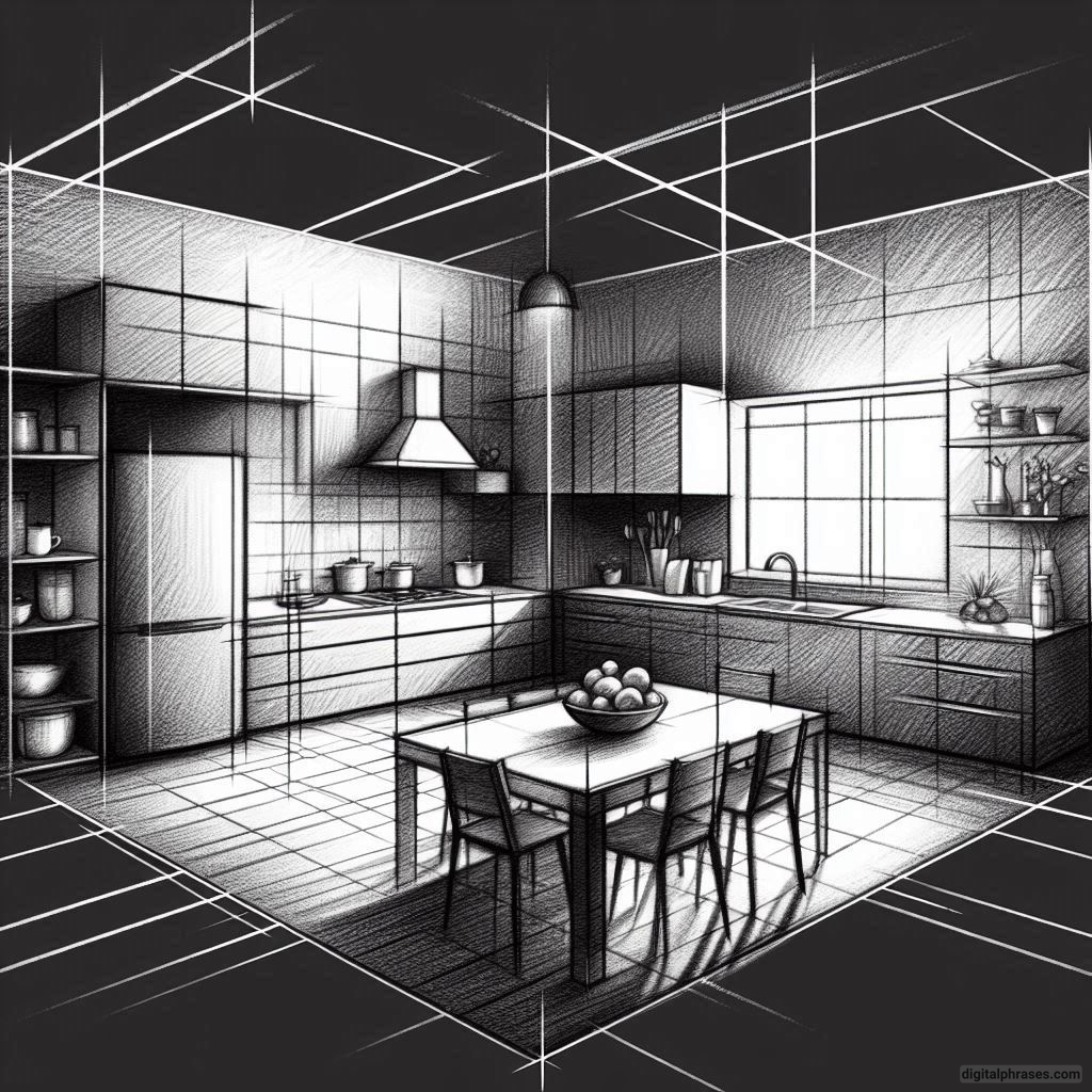 20 Two Point Perspective Drawing Ideas of a Kitchen