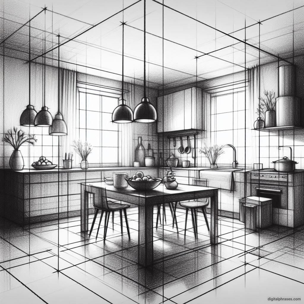 20 Two Point Perspective Drawing Ideas of a Kitchen