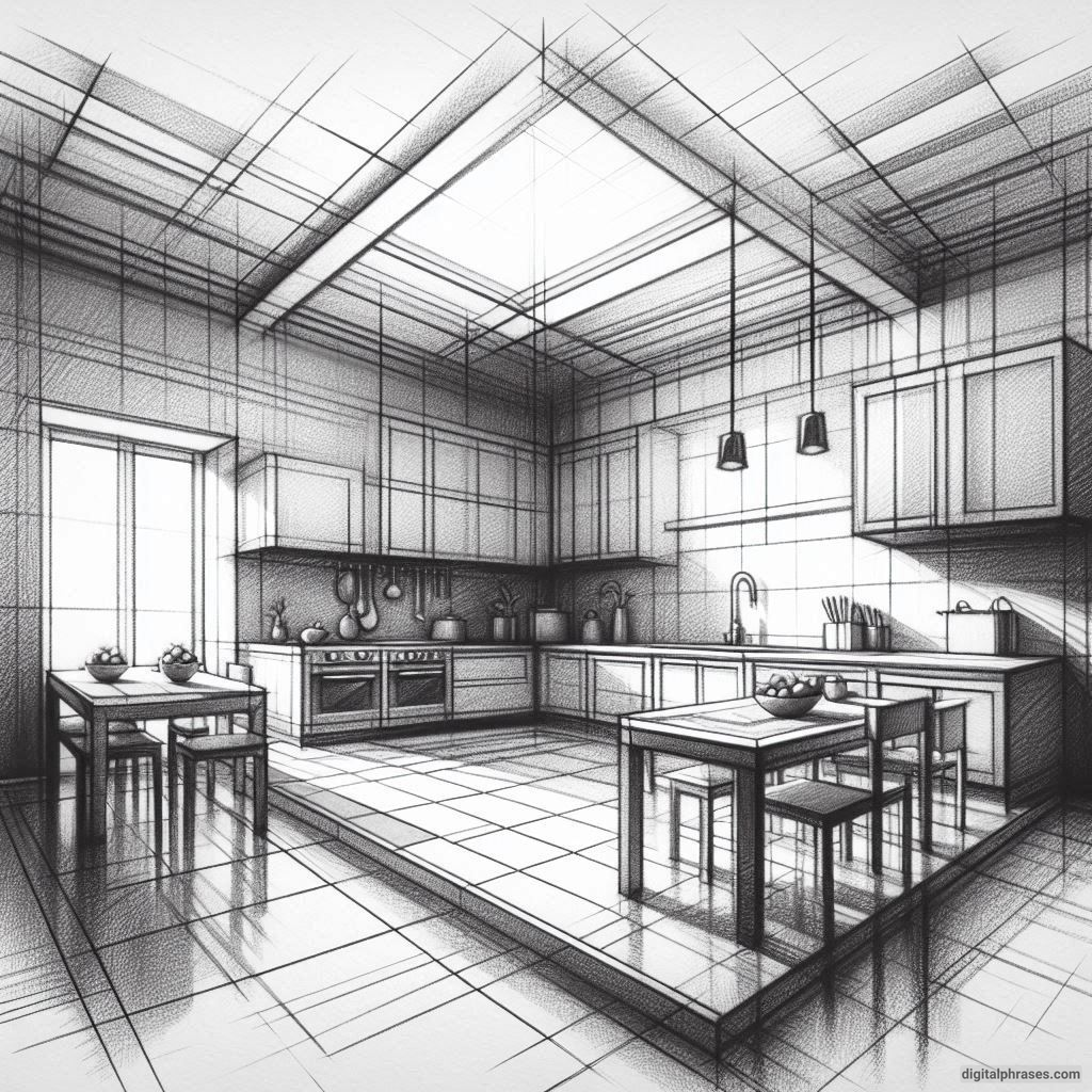 20 Two Point Perspective Drawing Ideas of a Kitchen