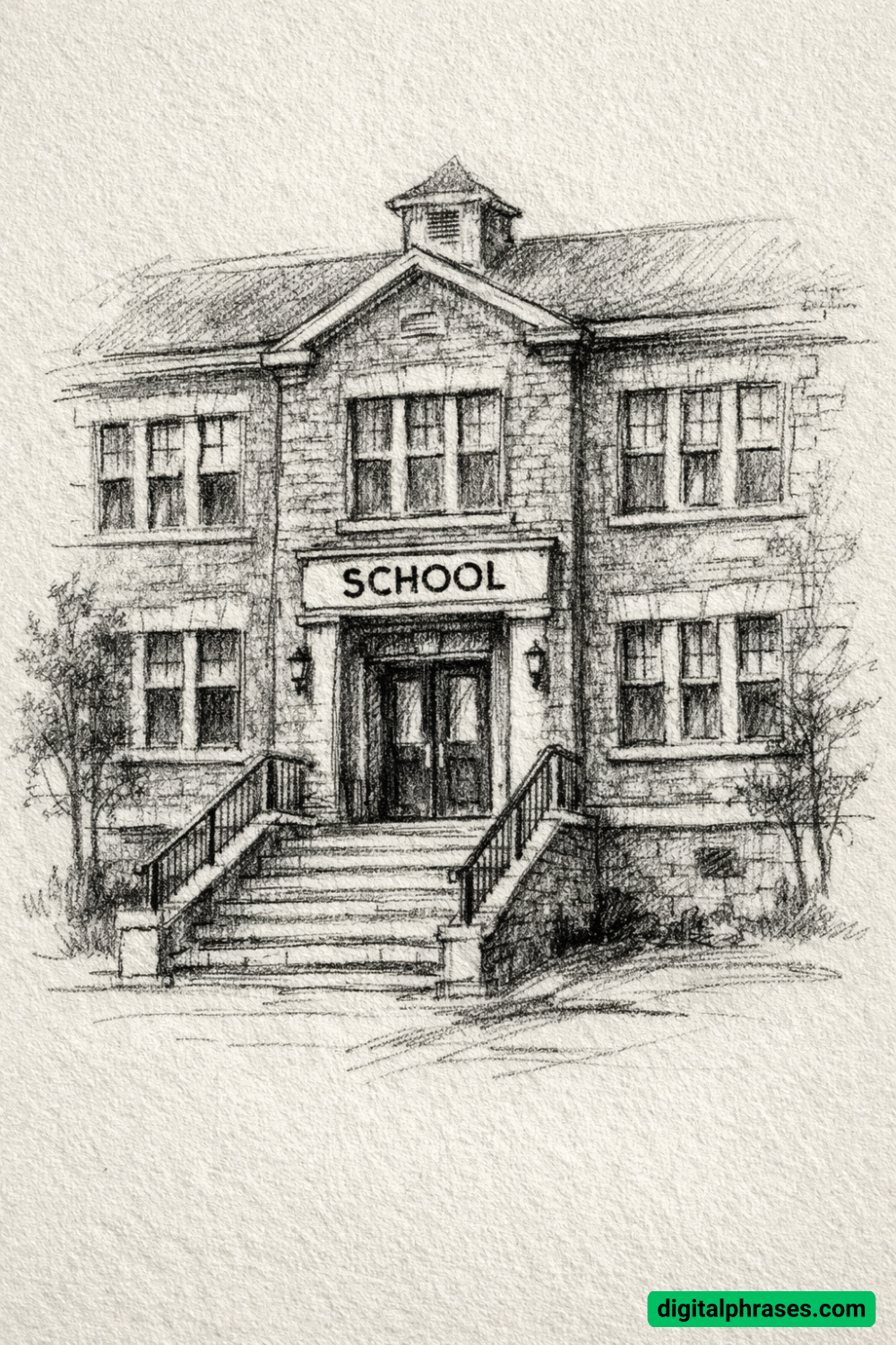 25 School Drawing Ideas Sketch of a school building.